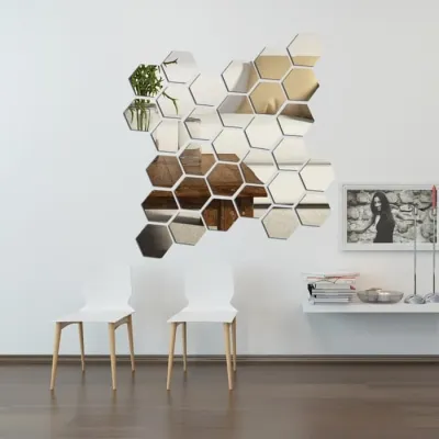 PTT Stiker Cermin Dinding Anti Pecah Segi Enam Tempel Sticker Kaca Hexagonal Mirror Wall Decoration Sticker Acrylic Kaca Tempel Dekorasi Toilet Kamar Mandi Murah Import