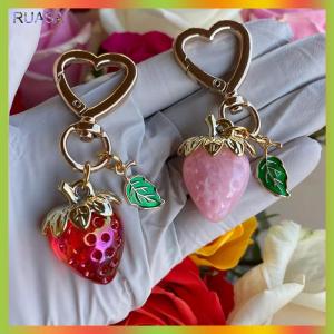 RUASA Dâu tây ngọt ngào đầy màu sắc chuỗi điện thoại handmade Keyring Túi Mặt dây chuyền cho phụ nữ Quà Tặng
