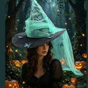 YOUSHI TOP Xếp ly Tiệc Halloween Phù Thủy Bướm Bền bỉ Gothic Mũ hóa trang cosplay 12 con bướm Đỉnh hình nón cao nhọn Mũ phù thủy Tiệc Halloween