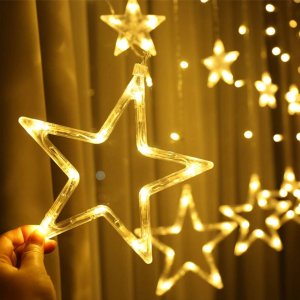 Dây đèn led 12 ngôi sao thả màn chớp nháy nhiều màu dây dài 3M trang trí Tết & Noel