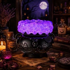 GERDA with Remote Control Halloween Glowing Bubble Witch Crucible Color-Changing LED Lights Relief Pattern Crucible Candlestick Creative Resin  Crucible Decoration Party