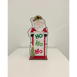 Christmas Decor - Standing Decoration Santa HoHoHo [Standing Door Decoration Santa Waving Metal and Wood Finish]-MDD-HO