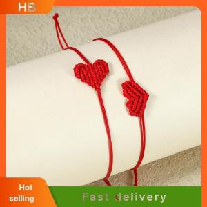 HB 2Pcs Valentines Day Heart Shaped Bracelet For Women Men Handwoven Couple Best Friend Red Rope Romantic Love Bracelet Gifts