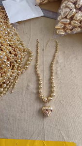 Simple Gold Color Ball Bead Chain Necklace Bracelet Heart Pendant Set Elegant Beaded Accessory for Women