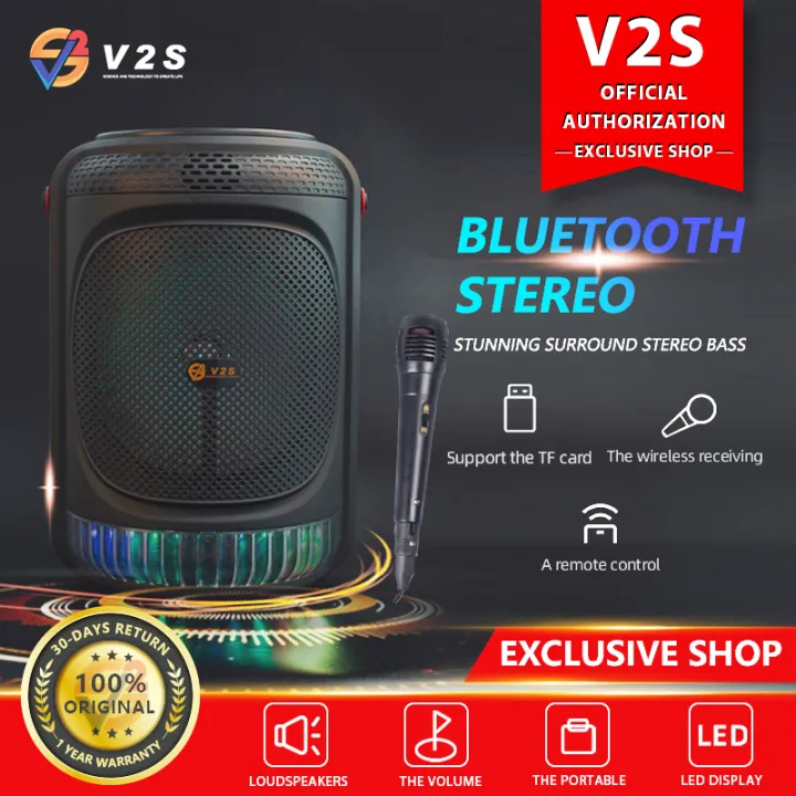 V2S PB828TWS Portable Karaoke Wireless Bluetooth Speaker TWS TF Card  USB Player With Microphone Rechargeable TWS Lazada PH