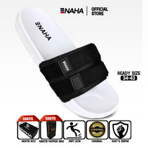 NAHA - Sandal Slop Karet Pria Wanita Web Hitam Distro Size 34-43