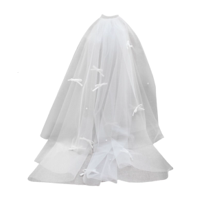 โบว์ผ้าคลุมหน้าเจ้าสาวสำหรับการประกวดเครื่องประดับศีรษะงานพรอมหรูหรา Mantilla เด็กหญิง Headpiece อุปกรณ์ประกอบฉากสองชั้นม่าน