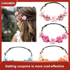 【CANAMEK 】 Fashion Sweet Bride Flowers Headband For Women Girls Bohemian Style Flower Crown Hairband Party Cosplay Hair Accessories