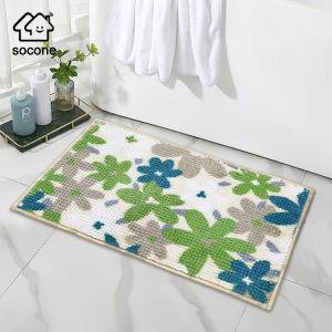 Socone 40×60cm Floral Chenille Bath Rug Super Soft Microfiber Non‑Slip Absorbent Washable Floor Mat for Home Bathroom Bedroom