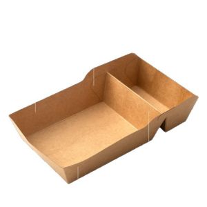 AMELY 50Pcs 320/440/520ML Capacity Disposable Food Serving Tray Eco-Friendly Two Grids Snack Fries Plate Thickened Oil-proof Take Out Container Kitchen Tableware