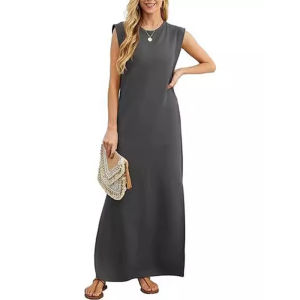 Summer Casual Loose Long Dress Sleeveless Pleated Casual Loose Maxi Dresses Plus Size