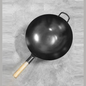 Chảo thép chống dính tay cầm cán gỗ có quai 32cm chảo thép carbon chống dính tay cầm gỗ chóng nóng dùng cho bếp nhà hàng chảo nồi xoang giá rẻ