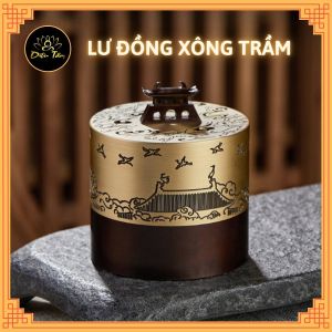 Lư đồng xông trầm lư hạc nâu lư hương xông trầm dùng để xông trầm hương thay cho thác khói trầm hộp quà biếu tặng Diệu Tâm