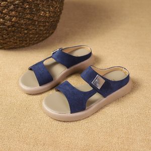 [Free Shipping] Retro Sandals For Women New Summer Outdoor Suede Leather Casual Soft-Soled Thick-Soled Beach Shoes Slip-On Style