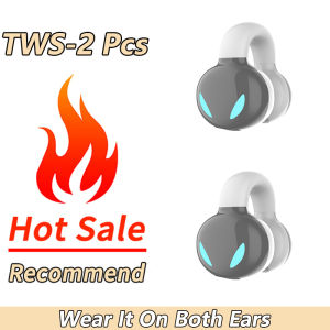 VAORLO Clip On Wireless Headphones Bone Conduction Outdoor Sports Headset Sports Earphone With LED Breathing Light For Game Sports Running 2Pcs Enable TWS Mode