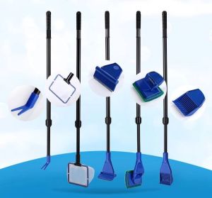 🔥Ready Stock🔥Extendable Aquarium Cleaning set 5 in 1 Tools Fish Tank Brush Gravel Scrapper Fish Scoop