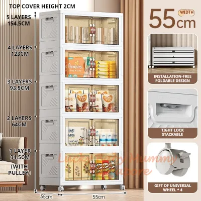 Stackable Folding Cabinet / Thickened Storage Cabinet / Home Organizer / Double Door Storage Box with Wheels Local Stock
