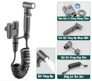 Bộ Vòi Xịt Vệ Sinh Cao Cấp Vòi Xịt Bồn Cầu 2 Đầu Nước Ra Dây Kéo Lò Xo 2m