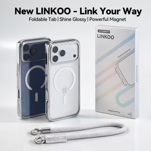 CASEKOO Linkoo 2026 New Magnetic Case for iPhone 17 Pro Max Patented ClipSafe Foldable Hidden Tab with Anti-Theft Lanyard N52 Strong MagSafe Aluminum Alloy Lens Cover Glossy Orange