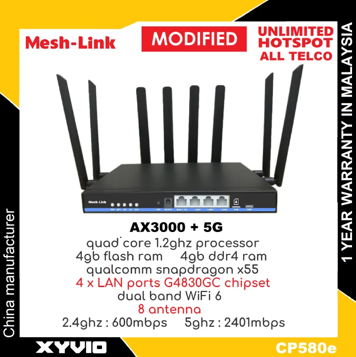 MESH-LINK CP580e AX3000 Quad-core 1.2Ghz Qualcomm X55 4GB+4GB 5G Modem Router