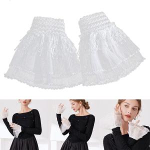 Double Layer Lace Sleeves Wrist Cuffs Arm Covers Decorative Sleeves For Office Women Daily and Party Clothing Enhancer