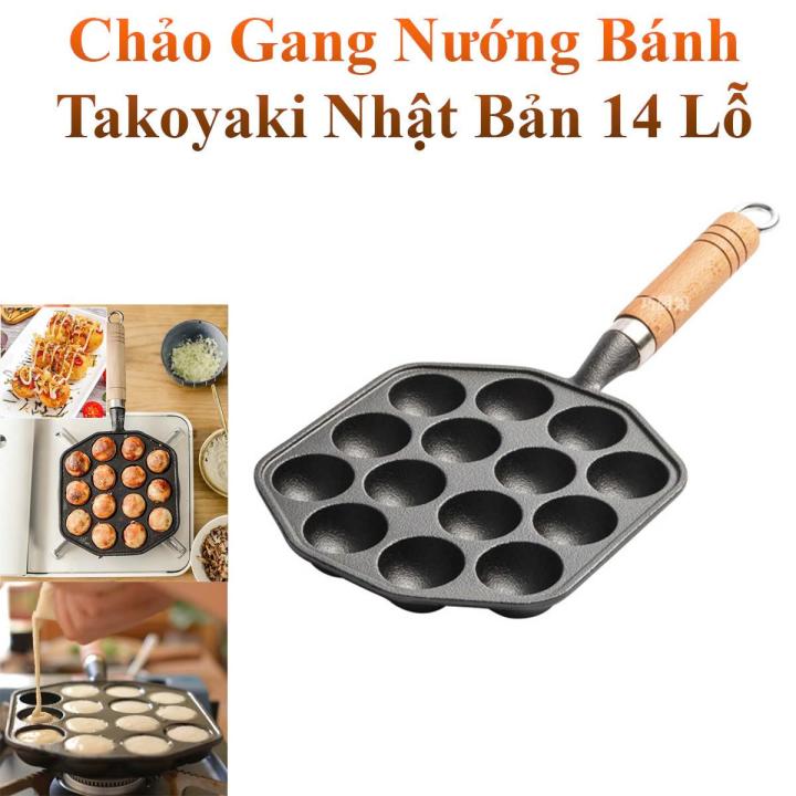 Chảo Gang Nướng Làm Bánh Takoyaki Nhật Bản 14 Lỗ Gang Đúc Nguyên Khối ...