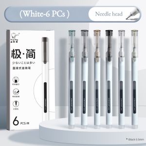 6Pcs Straight Liquid Rollerball Gel Pen Quick Drying Smooth Brush 0.5mm Black Ink Pen Office School Supplies