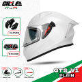 Gille 135 GTS SERIES V1 pearl white Solid Full Face Dual Visor Motorcycle Rider Plain Helmet. 