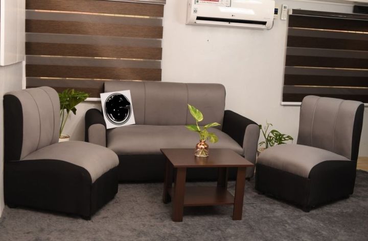 Sala Set SALA SET GRE BLACK FABRIC SOFA WITH CENTER TABLE URATEX FOAM / COD ONLY ...