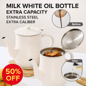Milk White Stainless Steel Oil Bottle with Filter for Healthy Diet Home Use Multi-functional Oil Flow Control Purification