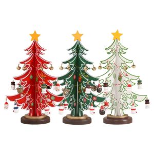 OKKFINE Wooden Material Christmas Tree Ornament Stereo Structure Handmade Craft DIY Christmas Tree  DIY Assembly Desktop Ornament Home