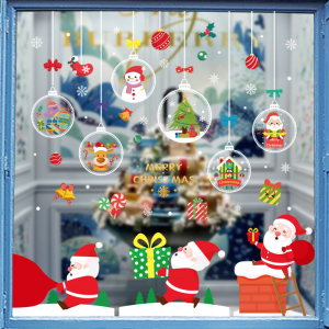 COMBO-Decal trang trí NOEL HÍT TĨNH ĐIỆN -Ba Ông già noel phát quà giáng sinh (4 tấm)-CDN154