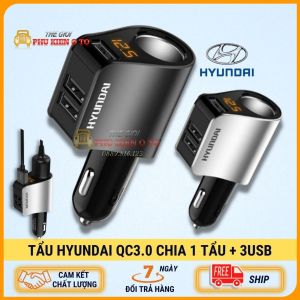 Tẩu sạc HYUNDAI HY10 1 tẩu tròn và 3 USB nhỏ - có đèn led báo điện ap acquy