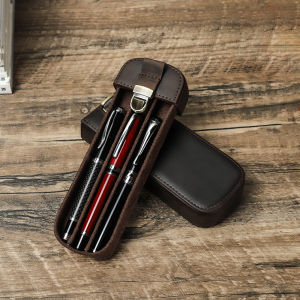 Hiram Retro Genuine Leather 3/6 Slots Handmade Fountain Pen Case Brass Buckle Storage Pencil Holder Office School Stationery Best Gift