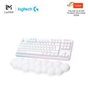 Logitech G715 Wireless Mechanical Gaming Keyboard with LIGHTSYNC RGB Lighting LIGHTSPEED Tactile Switches (GX Brown) and Keyboard Palm Rest PC and Mac Compatible White Mist