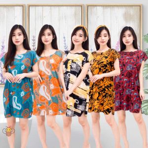 BEE - Daster Midi Busui Friendly Dress Santai Motif Random Bahan Rayon Pakaian Wanita Midi Dress