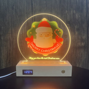 Clock acrylic night light desktop ornament Christmas childrens birthday gift solid wood night light gift