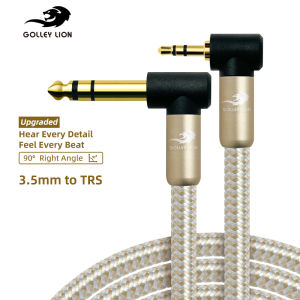 GOLLEY LION 90 Degree 1/8 to 1/4 Stereo Audio Cable Right Angle 3.5mm TRS Male to 6.35mm TRS Male Aux Cord for Guitar Keyboard Piano Laptop Speaker and Amplifiers