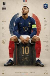 Kylian Mbappé France National Team Football Soccer Player Poster A3 Size 11.7 × 16.5 Inches FIFA World Cup 10 Room Wall Decor Print