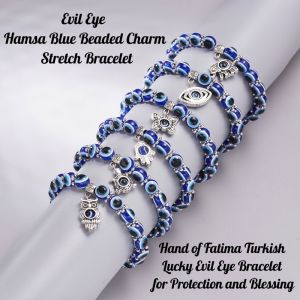 Evil Eye Bracelet Hamsa Blue Hand of Fatima Turkish Lucky Evil Eye Bracelet for Protection and Blessing