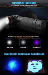 NICRON B75 Magnet 90 1000lm Magnet 90 Degree Twist 395nm UV/ White 2-Color Flashlight 18650 Li-ion 5W Portable Re-chargeable Flashlight