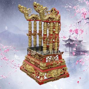 Ngai Thờ Cột Rồng Song Song Gỗ Mít Cỡ Tiểu Đại