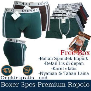 Paket 3 Pcs CD Pakaian Dalam Boxer Pria Ropolo Spandek Import Premium Murah Berkualitas