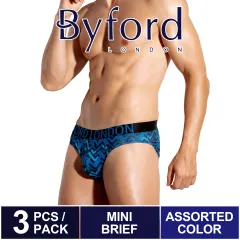 2 Pcs) Byford Men Brief Nylon Spandex Men Underwear Assorted