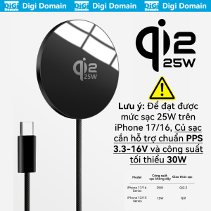 Sạc không dây từ tính QI2.2 25W kiểm soát nhiệt thông minh sạc nhanh nhiệt độ thấp cho iPhone 12-17