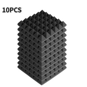 แผ่นเก็บเสียง 10 ชิ้น 30x30x5cm แผ่นซับเสียง สตูดิโอพีระมิดอะคูสติกโฟมแผงดูดซับเสียงความหนาแน่นสูงกลอง Room Soundproof Foam Wall ฟองน้ำ Pad