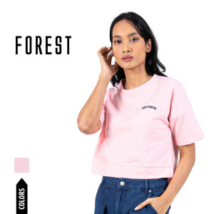 Forest Ladies Cotton Terry Oversized Crop Top Women Embroidery Crop T-Shirt | Baju Perempuan - 822353
