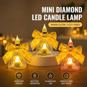 LED Candle Lamp Mini Diamond Flame Effect Battery Powered Warm Light Home Wedding Decor