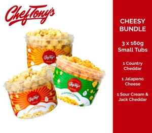 Cheesy Popcorn Bundle by Chef Tonys (Small Tub - Country Cheddar Jalapeno Cheddar & Sour Cream & Jack Cheddar) K