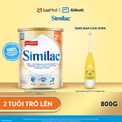 Sữa bột Similac 2+ 800g đột phá dinh dưỡng 5G cho trẻ từ 2-6 tuổi + Bàn chải điện Similac